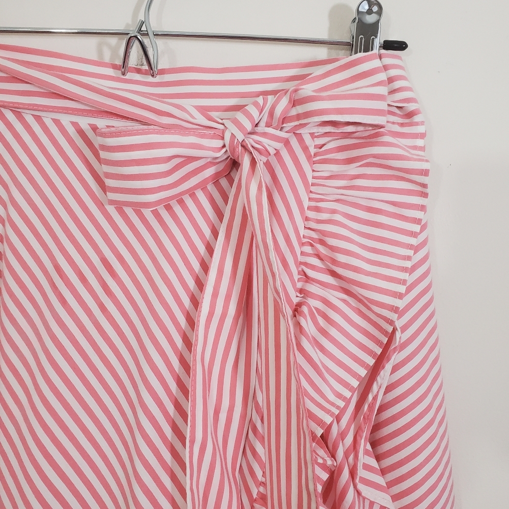NWT Anthropologie Maeve Penny Ruffled Midi Skirt Pink Striped Tiered Boho XS - Picture 7 of 13